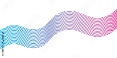 Abstract blue to pink gradient wavy parallel lines wave design element isolated on white background for presentation banner template
