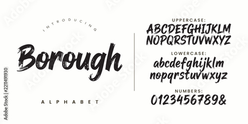 Borough Alphabet Black Brush Stroke Grunge Script Font Vector