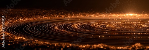 Golden concentric rings spreading on dark water surface. Golden ripples on dark water spreading from a bright light source creating abstract patterns