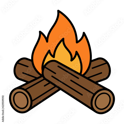 Campfire with Burning Wood Logs Flat Vector Illustration