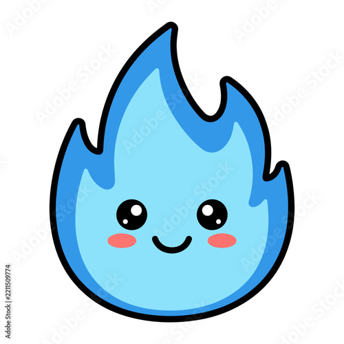 Cute Blue Flame Kawaii Character Mascot Vector Illustration