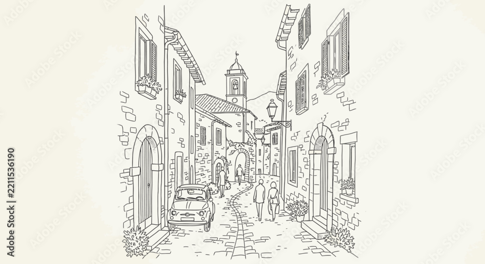 Obraz premium A charming narrow street in a picturesque village invites visitors to explore its unique architecture and local culture.