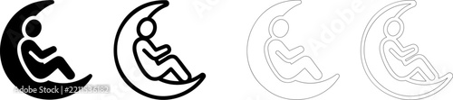 Person sitting on moon solid icon set. Featuring celestial design
