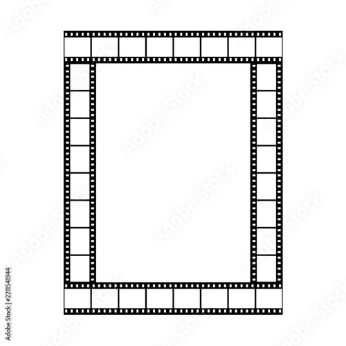 Film Strip Frame Vector Illustration with Blank Photo Borders, 35mm Negative Film Roll, Cinema Photography Reel and Vintage Movie Design Element