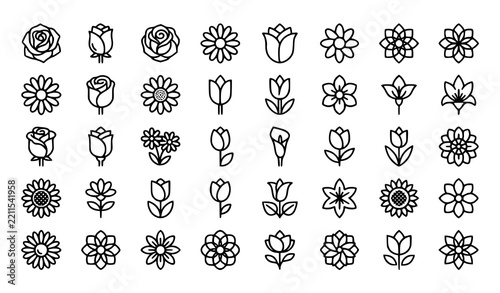 Modern Line Flower Icons Pack for Web and Print Design