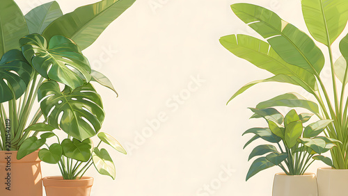 Fototapeta 鉢植えの観葉植物、みずみずしい緑と幸せなぬくもり、インテリアやWeb背景向け