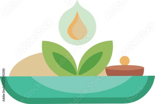 Natural organic spa treatment with green leaves and oil drop Vector