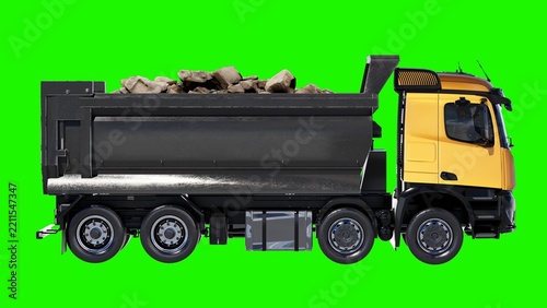 Dump Truck Side View on Green Screen