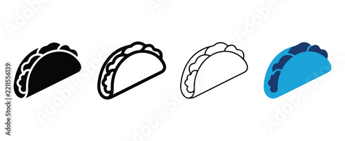 taco illustrations with different colors and fill styles isolated on transparent background for food design projects