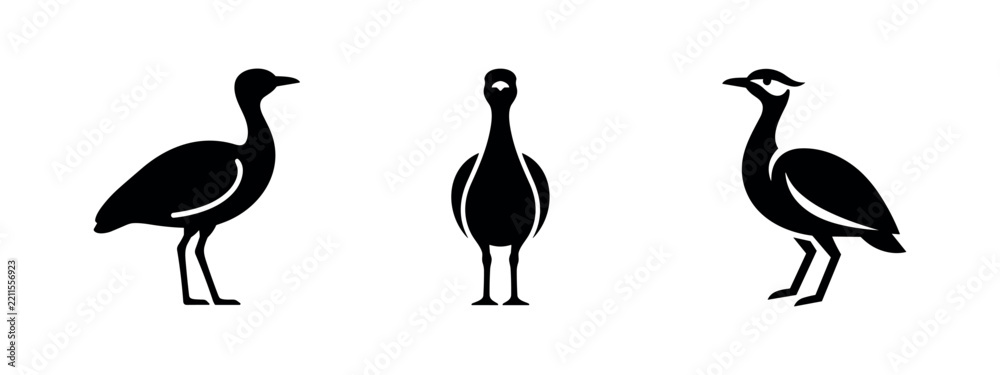 Obraz premium Stylized Bustard Bird Icons in Various Poses