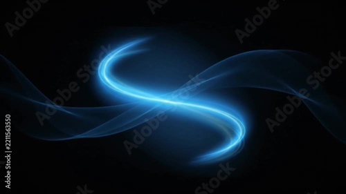 Luminous blue ribbons swirl and undulate against a dark backdrop ribbon swirls curves undulation waves luminescence glow radiance azure cyan cobalt darkness black shadows abstract
