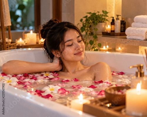 Woman Relaxing in Home Spa Self Care Bath Routine