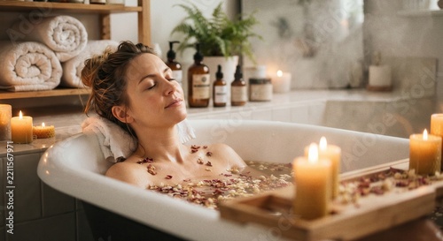 Woman Relaxing in Home Spa Self Care Bath Routine