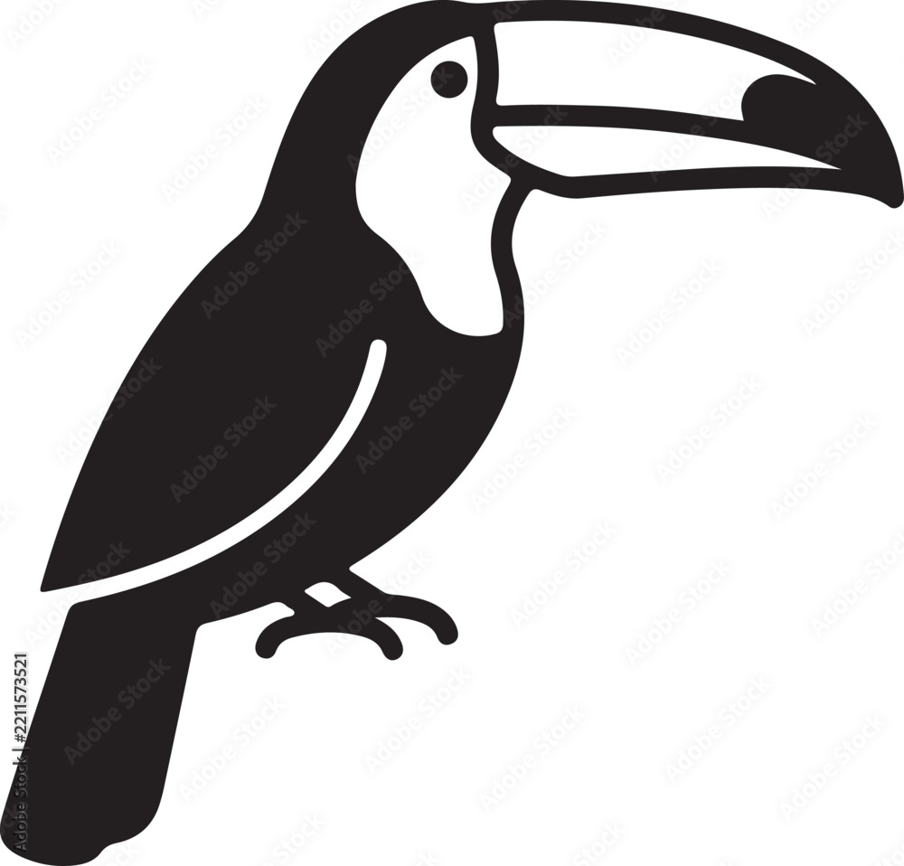 Obraz premium Toucan Silhouette Vector – Tropical Bird Icon with Large Beak Illustration