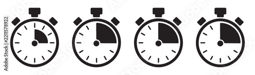 Linear stopwatch icons showing fifteen minute progress segments for tracking time in sports and business use.