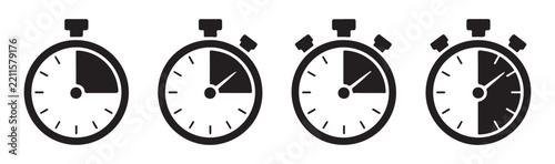 Chronometer timer icons depicting various time intervals for measuring duration and countdowns in digital apps.