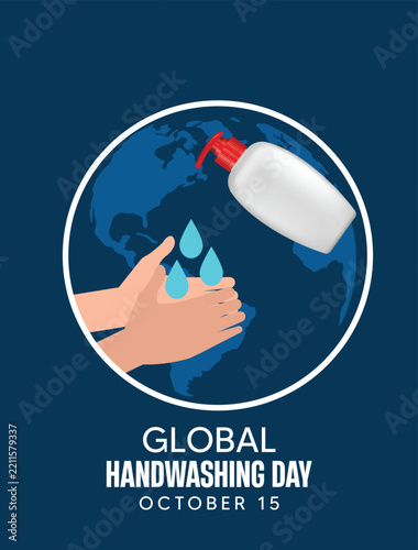 Global Handwashing Day Poster Promoting Hygiene Awareness With Clean Hands Soap And Water Illustration