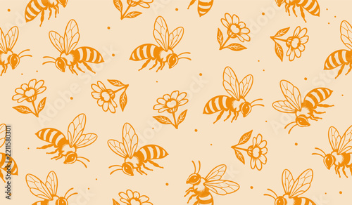 Bee pattern background vector design