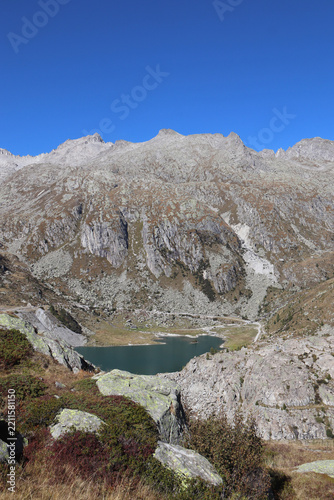 Small alpine lake surrounded by the Brenta Dolomites in Trentino, Italy