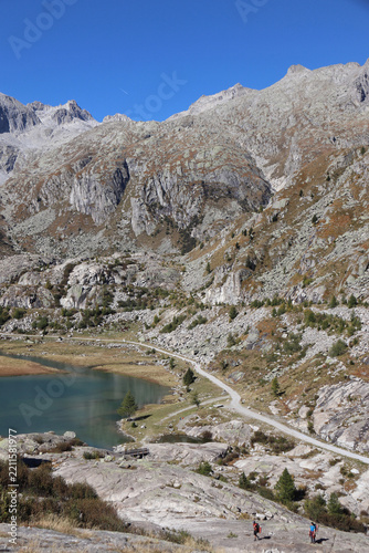 Small alpine lake surrounded by the Brenta Dolomites in Trentino, Italy