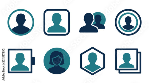 Collection of user profile avatar icons in various geometric shapes