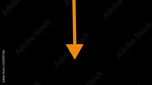 Orange arrow pointing down through the center of a black background indicating direction or download motion