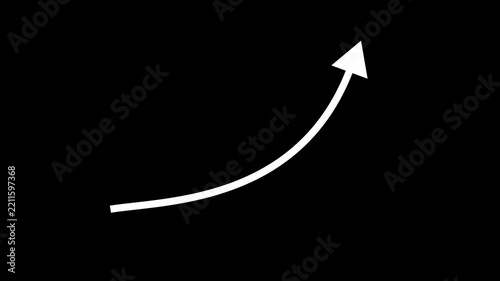 Animated white arrow pointing upwards showing exponential growth on simple black background