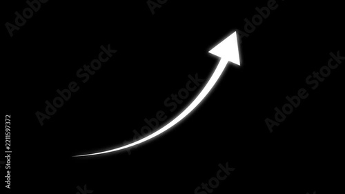 White arrow curves upward on black background indicating growth