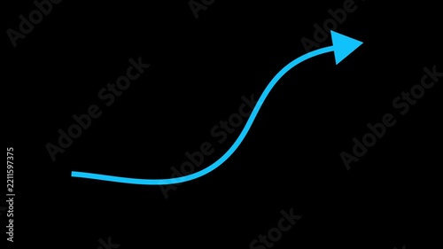 Minimalist blue neon growing arrow animation on dark background representing progress and success