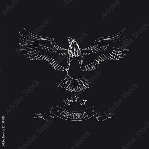 white line grunge eagle and stars ribbons illustrations design