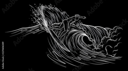 Surfer riding a powerful ocean wave