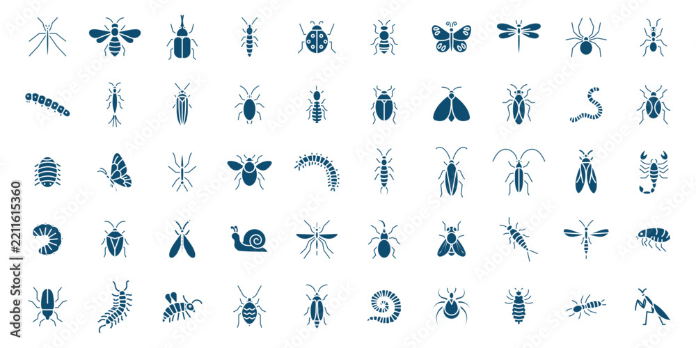 Fototapeta premium Bug and Beetle Outline Vector Set – Hand Drawn Insect Line Art and Nature Illustration Collection, EPS 10