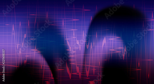 Abstract purple background with red sound wave patterns