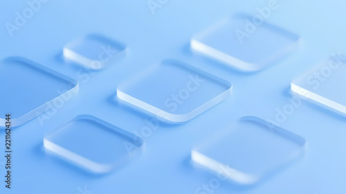 Translucent rounded glass blocks on blue gradient