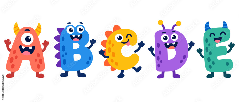 Obraz premium Colorful monster alphabet characters from A to E
