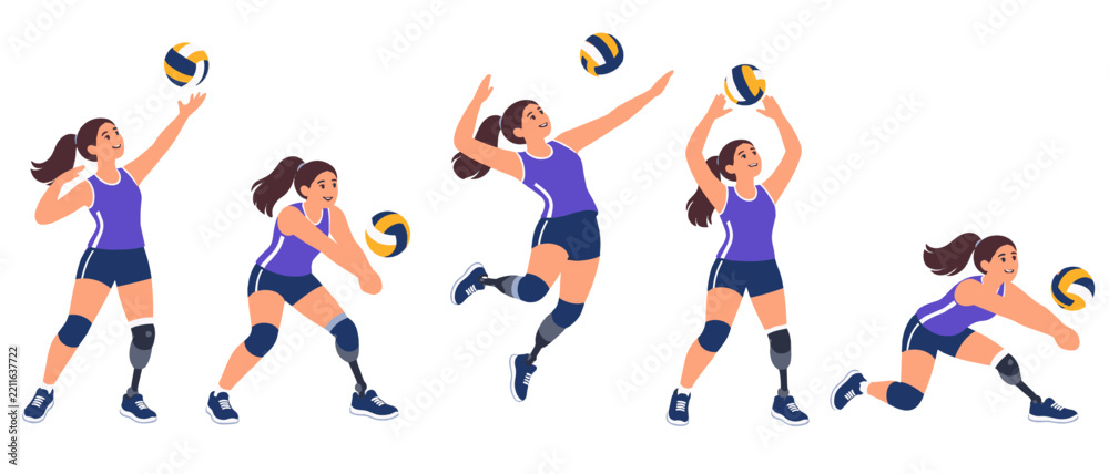 Naklejka premium Female volleyball player performing a set of action poses
