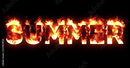 Hot summer flaming word, swelter heat, burning text, blazing letters summer, footage
