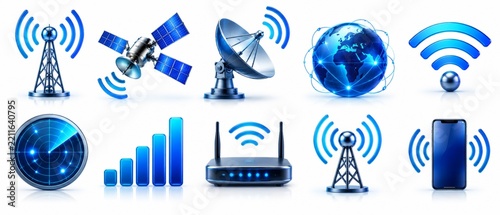 Wireless Communication, Sound Waves and Signal Technology Icon Collection