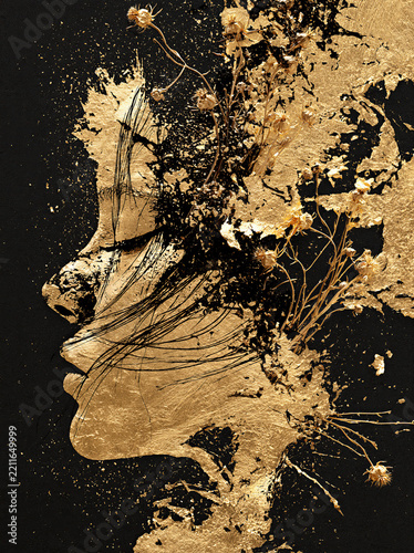 Black and Gold Abstract Portrait Formed with Splattered Textures
