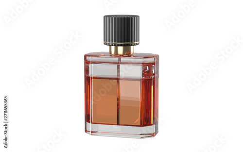 Amber perfume bottle with black cap isolated on transparent background