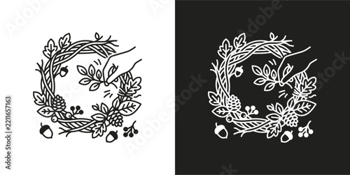 Minimalist Hand Adding Sprig to Autumnal Wreath Graphic Design Icon
