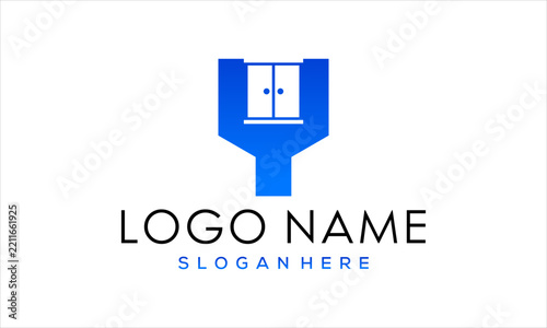 Letter Y Wardrobe Logo Template Design Featuring Furniture and Cabinet Concept in Blue Gradient