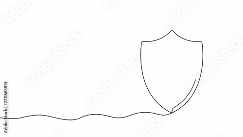 Continuous one line drawing of shield with keyhole. Single line drawing security shield with keyhole. 4K video animation with alpha channel.