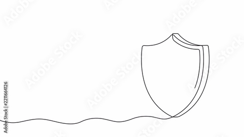 Continuous one line drawing of shield made of puzzle pieces. Single line drawing security shield and jigsaw puzzle elements. 4K video animation with alpha channel.