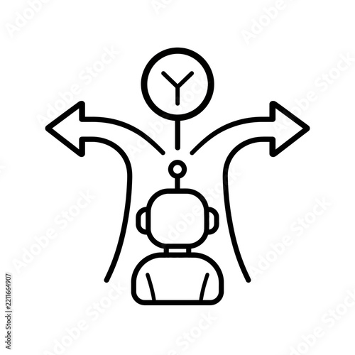 Artificial intelligence bot facing branching paths, symbolizing strategic decision-making, future choices, and navigational challenges in innovation and technology development