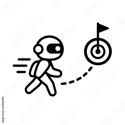 Futuristic Robot Character Racing Towards a Bullseye Target, Symbolizing Mission Achievement, Digital Progress, and Success in a Dynamic Modern Gaming or Technology Concept Illustration