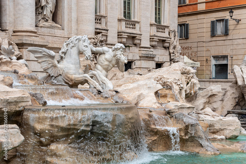 Photography Triton And Sea Horse Sculpture At Trevi Fountain In Rome, Italy