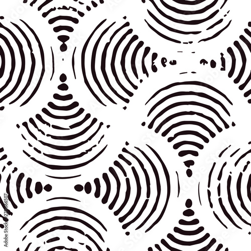 Abstract organic pattern with concentric circles on white background in monochrome style