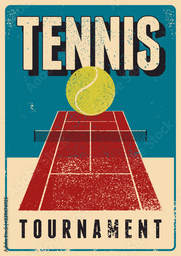 Tennis Tournament typographical vintage grunge style poster design. Retro vector illustration.