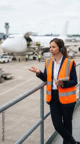 Female Logistics Coordinator Managing Cargo Charter at Airport Terminal